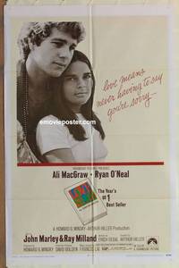 g388 LOVE STORY one-sheet movie poster '70 Ali MacGraw, Ryan O'Neal