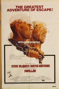 g656 PAPILLON one-sheet movie poster '74 Steve McQueen, Dustin Hoffman