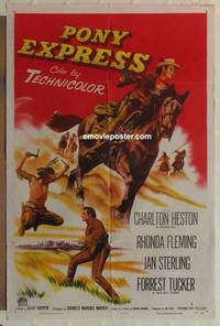 g707 PONY EXPRESS one-sheet movie poster '53 Heston as Buffalo Bill!