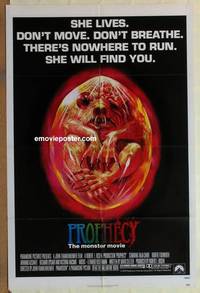 g727 PROPHECY She Lives style 1sh '79 John Frankenheimer, art of monster in embryo by Paul Lehr!