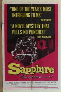 g822 SAPPHIRE one-sheet movie poster '60 Nigel Patrick, Basil Dearden