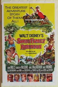 h008 SWISS FAMILY ROBINSON one-sheet movie poster '60 Disney classic!