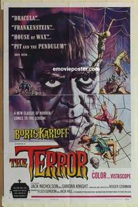 h045 TERROR one-sheet movie poster '63 Boris Karloff, Nicholson