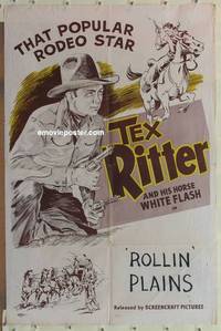g798 ROLLIN' PLAINS one-sheet movie poster R40s Tex Ritter & White Flash!