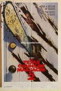 h053 TEXAS CHAINSAW MASSACRE 2 door style 1sh '86 Tobe Hooper horror sequel, cool Huston art!