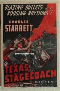 h055 TEXAS STAGECOACH one-sheet movie poster '40 blazing Charles Starrett!