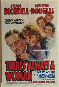 h065 THERE'S ALWAYS A WOMAN one-sheet movie poster '38 Joan Blondell, Astor