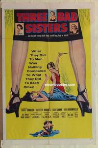 h080 THREE BAD SISTERS one-sheet movie poster '56 very bad sexy girls!