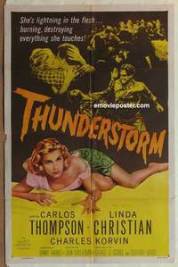 h090 THUNDERSTORM one-sheet movie poster '56 bad & sexy Linda Christian!
