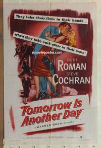 h108 TOMORROW IS ANOTHER DAY one-sheet movie poster '51 cool noir image!