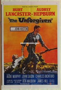 h155 UNFORGIVEN one-sheet movie poster '60 Burt Lancaster, Hepburn