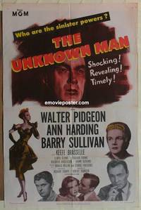 h158 UNKNOWN MAN one-sheet movie poster '51 Walter Pigeon, Ann Harding