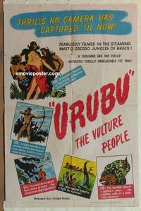 h167 URUBU THE VULTURE PEOPLE one-sheet movie poster '48 jungles of Brazil!
