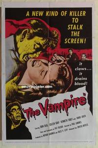 h171 VAMPIRE one-sheet movie poster '57 it claws, it drains blood!