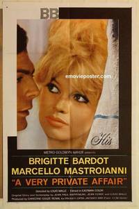 h179 VERY PRIVATE AFFAIR one-sheet movie poster '62 Brigitte Bardot