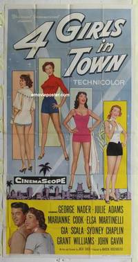 k313 FOUR GIRLS IN TOWN three-sheet movie poster '56 super sexy babes!