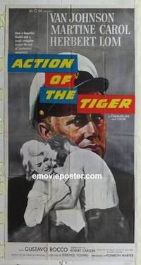 k148 ACTION OF THE TIGER three-sheet movie poster '57 Van Johnson, conspiracy