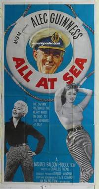 k154 ALL AT SEA three-sheet movie poster '58 captain Alec Guinness & babes!
