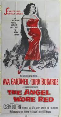 k162 ANGEL WORE RED three-sheet movie poster '60 sexy Ava Gardner, Bogarde