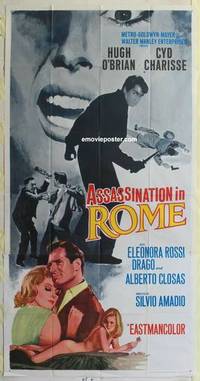 k171 ASSASSINATION IN ROME three-sheet movie poster '65 O'Brian, Charisse