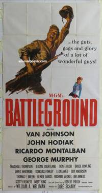 k182 BATTLEGROUND three-sheet movie poster '49 Van Johnson, World War II!