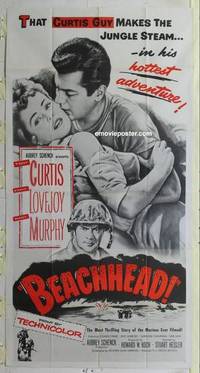 k184 BEACHHEAD three-sheet movie poster '54 Tony Curtis, WWII!