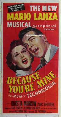 k186 BECAUSE YOU'RE MINE three-sheet movie poster '52 singin' Mario Lanza!
