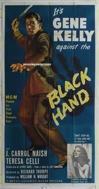 k197 BLACK HAND three-sheet movie poster '50 really cool Gene Kelly artwork!