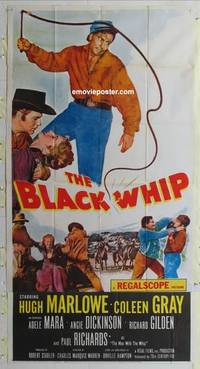 k200 BLACK WHIP three-sheet movie poster '56 Hugh Marlowe, Coleen Gray