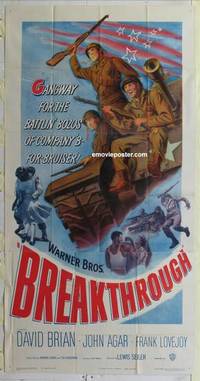 k215 BREAKTHROUGH three-sheet movie poster '50 John Agar, World War II!