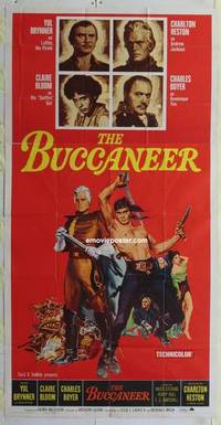 k220 BUCCANEER three-sheet movie poster '58 Brynner, Heston, Bloom, Boyer