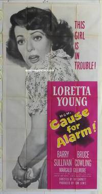 k235 CAUSE FOR ALARM three-sheet movie poster '50 close up Loretta Young!