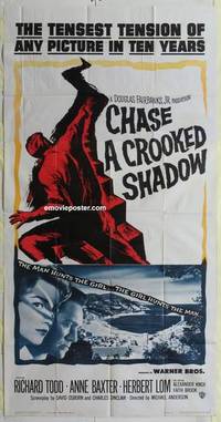 k240 CHASE A CROOKED SHADOW three-sheet movie poster '58 Anne Baxter, Todd