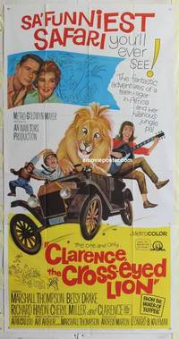 k248 CLARENCE THE CROSS-EYED LION three-sheet movie poster '65 Africa safari!