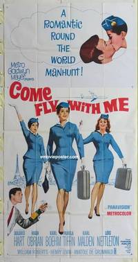 k254 COME FLY WITH ME three-sheet movie poster '63 Dolores Hart, Hugh O'Brian