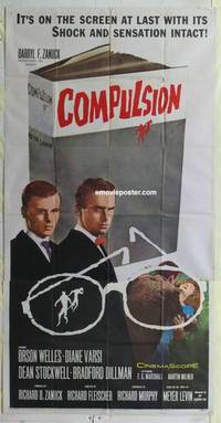 k255 COMPULSION three-sheet movie poster '59 Orson Welles, Richard Fleischer