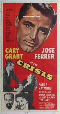 k263 CRISIS three-sheet movie poster '50 Cary Grant, Jose Ferrer, Raymond