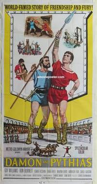 k268 DAMON & PYTHIAS three-sheet movie poster '62 Italian sword & sandal!