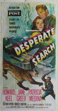 k276 DESPERATE SEARCH three-sheet movie poster '52 Jane Greer, Howard Keel