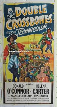 k282 DOUBLE CROSSBONES three-sheet movie poster '51 Donald O'Connor, pirates!