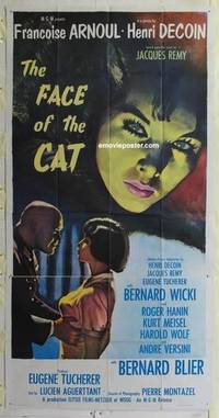 k291 FACE OF THE CAT three-sheet movie poster '58 Francoise Arnoul, French!