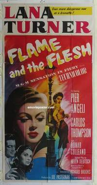 k298 FLAME & THE FLESH three-sheet movie poster '54 Lana Turner, Pier Angeli