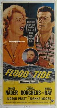 k303 FLOOD TIDE three-sheet movie poster '58 boy with a twisted hate!