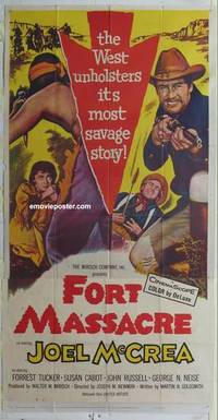 k310 FORT MASSACRE three-sheet movie poster '58 Joel McCrea, Forrest Tucker