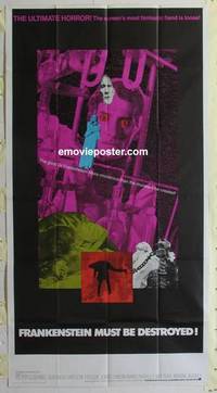 k117 FRANKENSTEIN MUST BE DESTROYED int'l three-sheet movie poster '70 Cushing