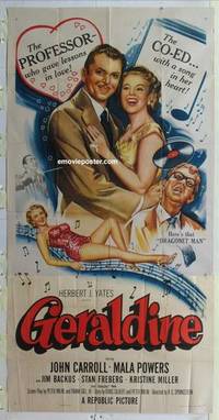 k322 GERALDINE three-sheet movie poster '53 John Carroll, Mala Powers
