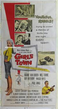 k326 GIRLS TOWN three-sheet movie poster '59 Mamie Van Doren, Mel Torme