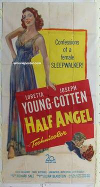 k343 HALF ANGEL three-sheet movie poster '51 sexy Loretta Young in nightie!