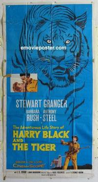 k349 HARRY BLACK & THE TIGER three-sheet movie poster '58 cool tiger image!
