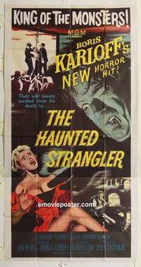 k119 HAUNTED STRANGLER three-sheet movie poster '58 Boris Karloff, horror!